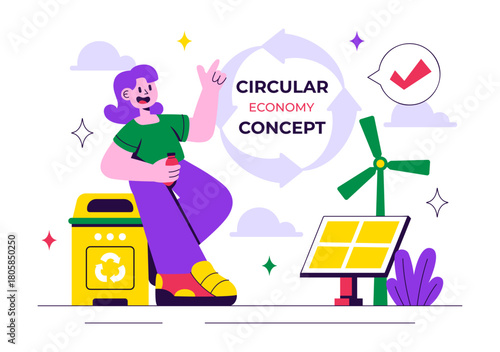 Circular Economy Vector Illustration to Maintain the Value of Products, Raw Materials and Resources by Eliminating Waste and Pollution in a Background