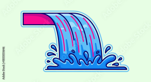 Cartoon Waterfall with Pink Pipe - A Vibrant Water Feature.