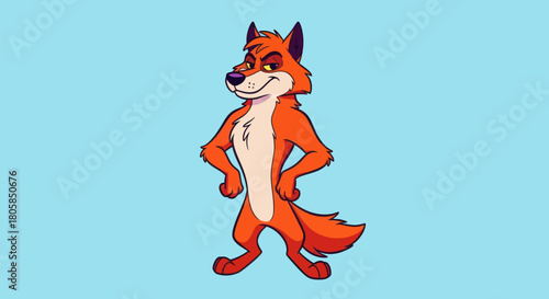 Confident Cartoon Fox Character Standing with Hands on Hips.