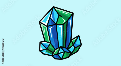 Illustration of a Blue and Green Crystal Formation with Sharp Edges.