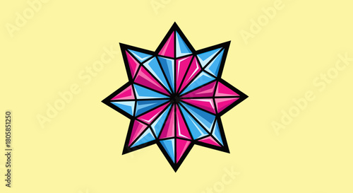 Geometric Starburst Design with Pink and Blue Facets.