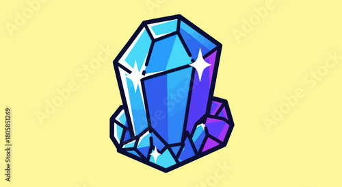 Illustration of a sparkling blue crystal formation with dark outlines.