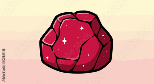 Shiny red faceted gemstone cartoon illustration icon.