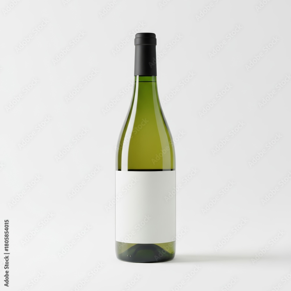 Obraz premium A clean white label on a green glass bottle of wine