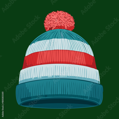 Festive Striped Winter Hat with Large Pom Pom for Christmas Season and Cold Weather Wear