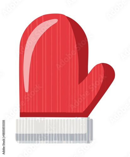 Simple Single Red Knit Mitten with White Edge for Keeping Warm During Snowy Days Apparel