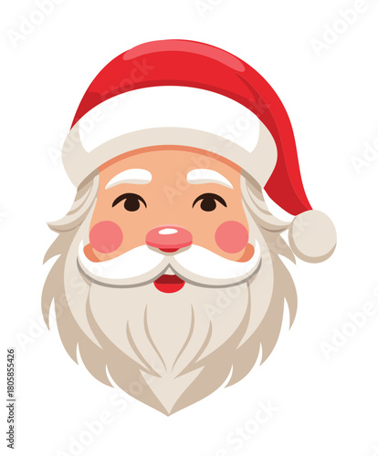 Cheerful Santa Claus Face with Rosy Cheeks Wearing a Traditional Christmas Hat Illustration
