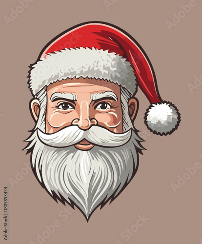 Traditional Head of Santa Claus with Red Hat and White Beard for Festive Christmas Season