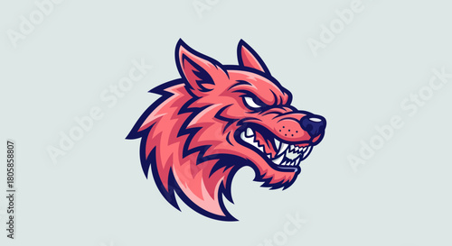 Aggressive Red Wolf Head Mascot Fierce Expression.