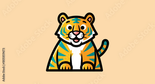 Cute cartoon tiger illustration with vibrant colors and friendly expression.