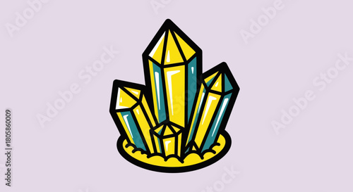Illustration of Yellow Crystals with Blue Outlines on a Yellow Base.