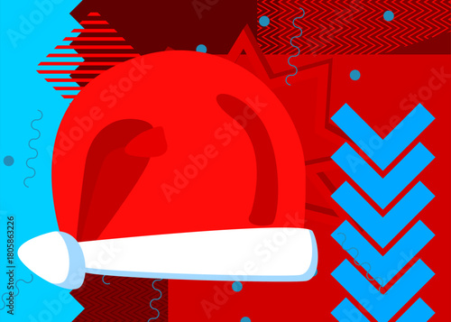 Santa Claus Hat geometrical graphic retro theme background. Minimal geometric elements. Vintage abstract shapes vector illustration.