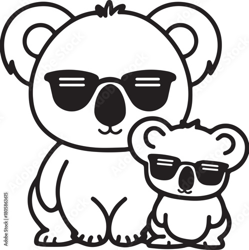 Cool Koala Family: A cute illustrated koala family sports cool sunglasses, exuding a sense of laid-back charm and relaxed attitude. 