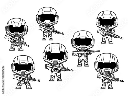 Chibi Sci-Fi Soldier with Helmet and Gun