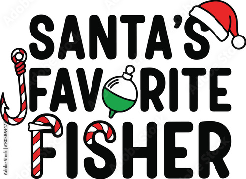 Santa s favorite fisher christmas design with festive icons and holiday fishing theme, Generative Ai