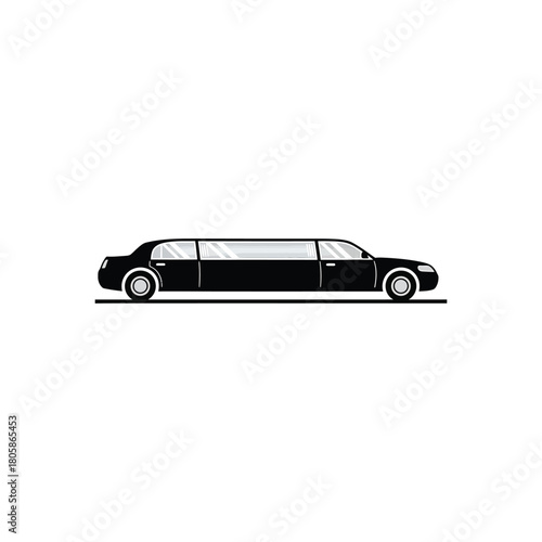 Black limousine vehicle side view isolated on white background