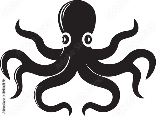 Ocean's Enigma: A captivating illustration of a solitary octopus, a symbol of the deep and mysterious ocean, stands in stark silhouette, its eight sinuous arms reaching out.