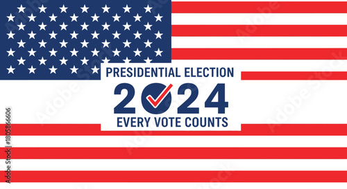 United States Presidential Election 2024 banner with a checkmark in the zero and text \.