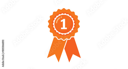 Orange award ribbon with number one in the center, signifying first place or achievement in a competition or recognition.