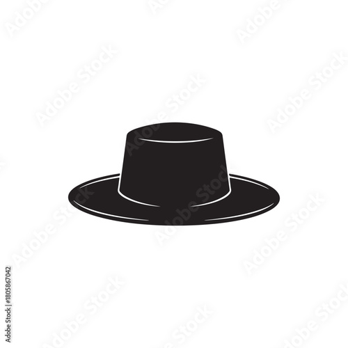 Flat brim hat silhouette black vector illustration accessory