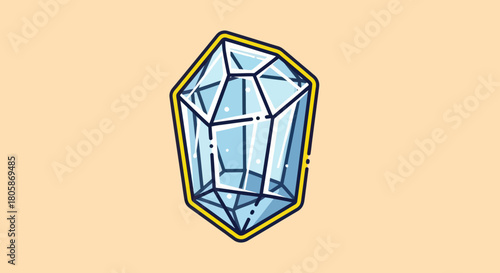A clear blue crystal with sharp facets and a yellow outline.