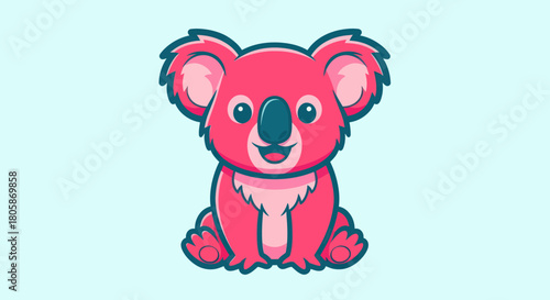 Adorable pink koala bear sitting and smiling with a cute expression.