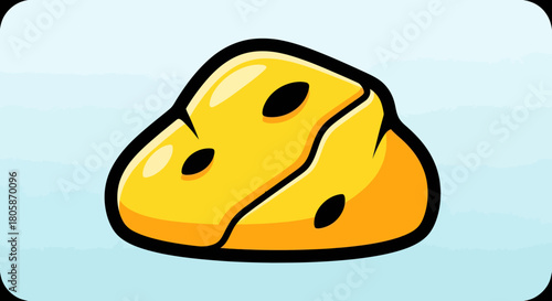 Cartoon Cheese Chunk with Holes, Yellow and Black Outline.