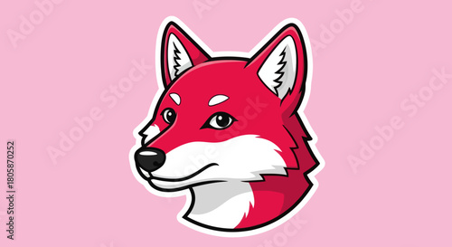 Cartoon Fox Head with Red Fur and White Markings.