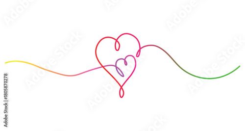 Colorful hearts continuous line art drawing symbol of love and connection romantic concept