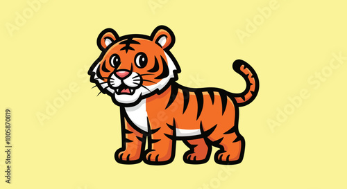 Cartoon Tiger Cub with Playful Expression and Bold Outlines.