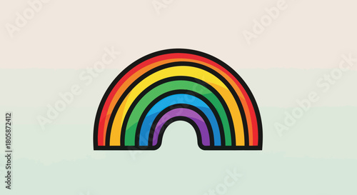 Colorful Rainbow Illustration with Black Outline on Light Background.