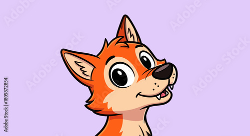 Cute Cartoon Fox Character Looking Up with Expressive Eyes.