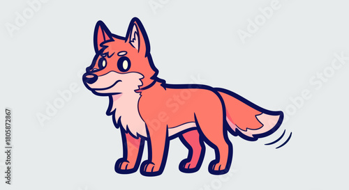 Cute cartoon fox illustration with a wagging tail and a friendly expression.