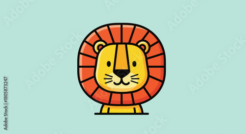 Cute cartoon lion face with orange mane and yellow face.