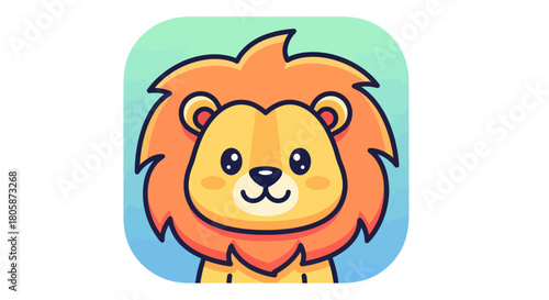 Cute cartoon lion cub with orange mane and friendly expression.