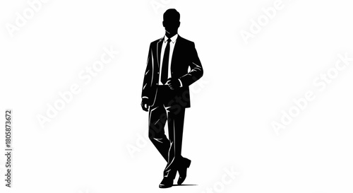 Black and white silhouette of a businessman standing confidently.