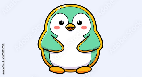 Cute cartoon penguin with teal and yellow accents, adorable and friendly.