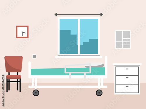 Interior design of hospital ward without people. Hospital vector illustration. Flat illustration concept.