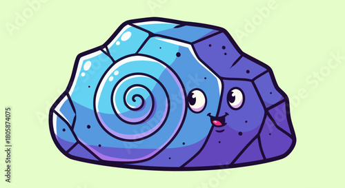 Cute Cartoon Rock with Snail Shell Pattern and Happy Face.