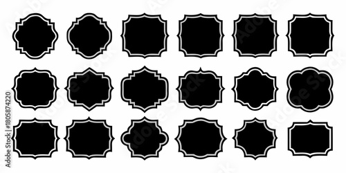 Collection of decorative black and silver ornate labels and frames for design projects
