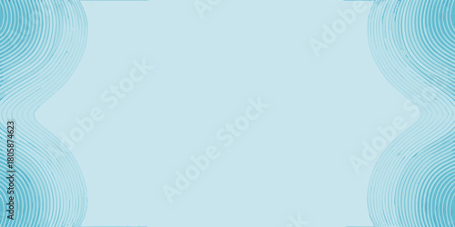 Soft blue background with abstract wavy lines on the left and right sides creating a frame
