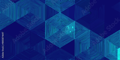 Abstract geometric hexagonal pattern with blue lines on a dark blue background