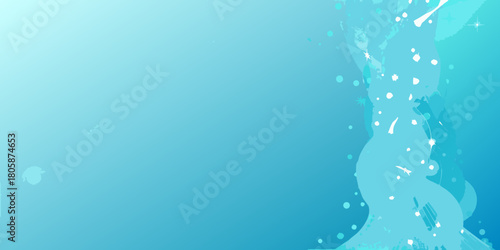 Abstract flowing blue and turquoise watercolor splashes with white dots and stars on a gradient background