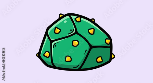 Green fantasy dragon egg with yellow spikes cartoon illustration.