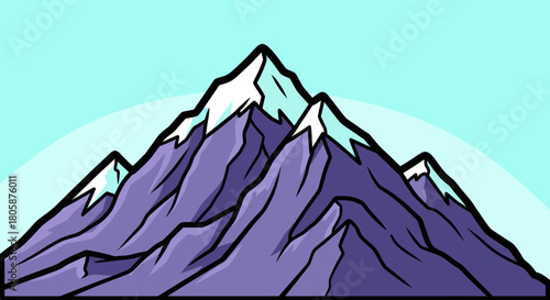Illustration of Majestic Mountains with Snow-Capped Peaks Against a Light Blue Sky.