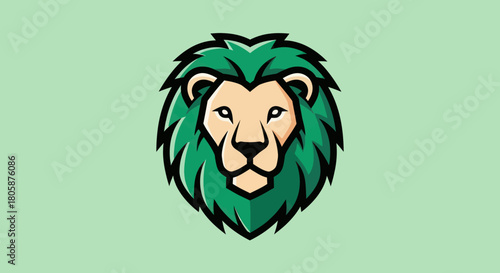 Majestic Green Lion Head Logo Design with Bold Outline.