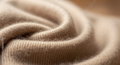 Soft, fuzzy textile material is intricately folded into a gentle spiral pattern