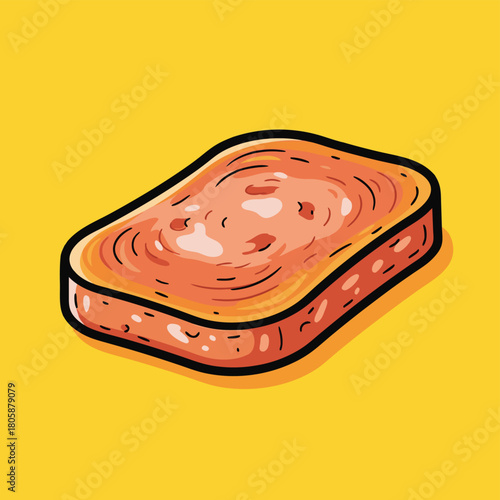 A cartoon illustration of a rectangular slice of processed meat, possibly spam, with a textured surface, set against a vibrant yellow background.