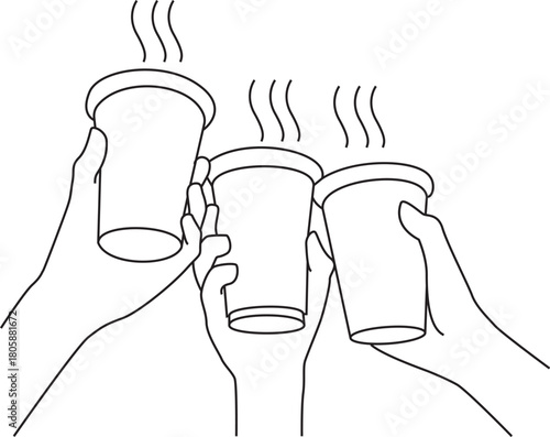 hand holding a coffee cup, hand drawing vector.