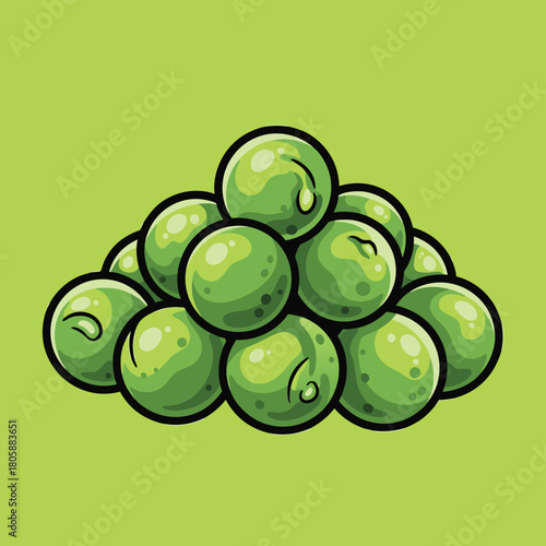 A vibrant illustration of a small pile of fresh green peas stacked neatly against a light green background, showcasing healthy vegetables.